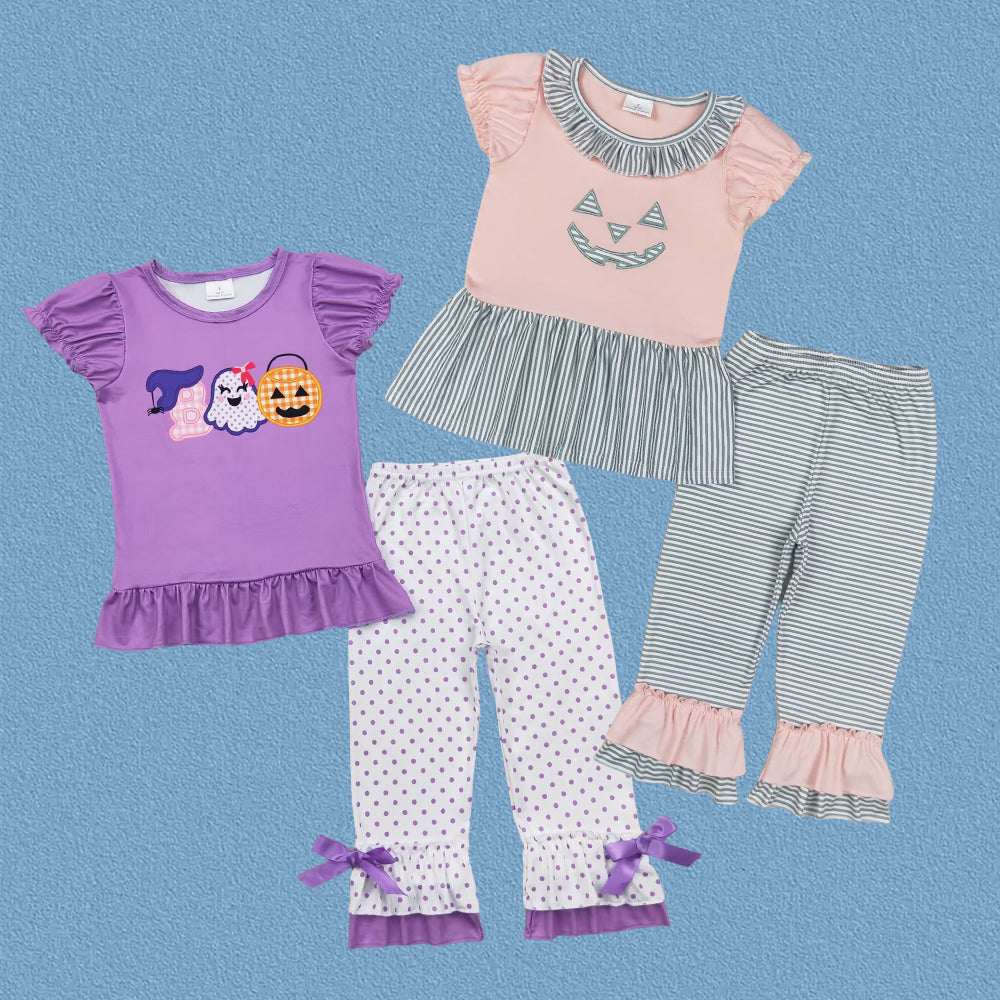 Baby Girls Sibling Halloween Pumpkin Top With Pants Outfit