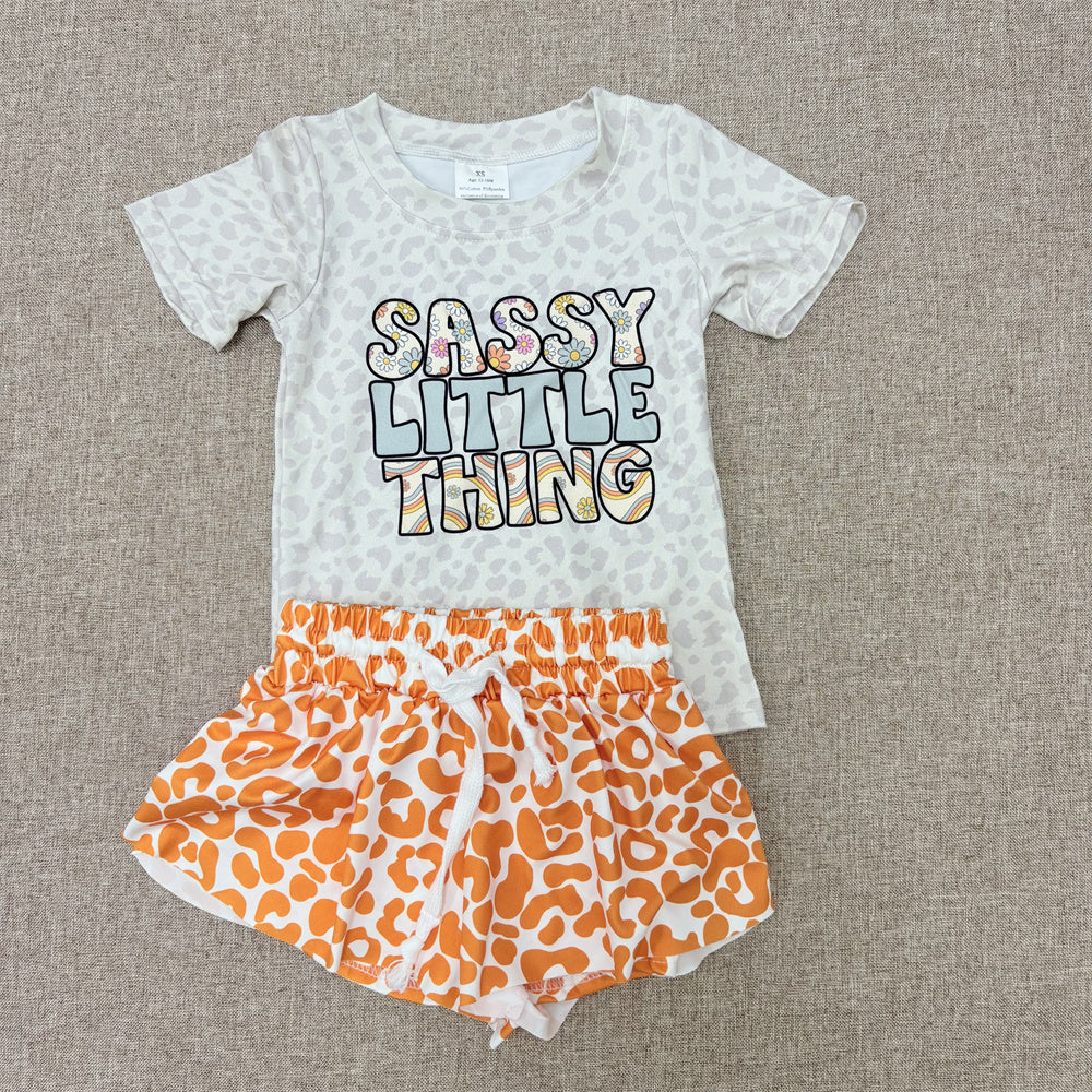 Baby Girls Short Sleeve Top Leopard Ruffle Shorts Set