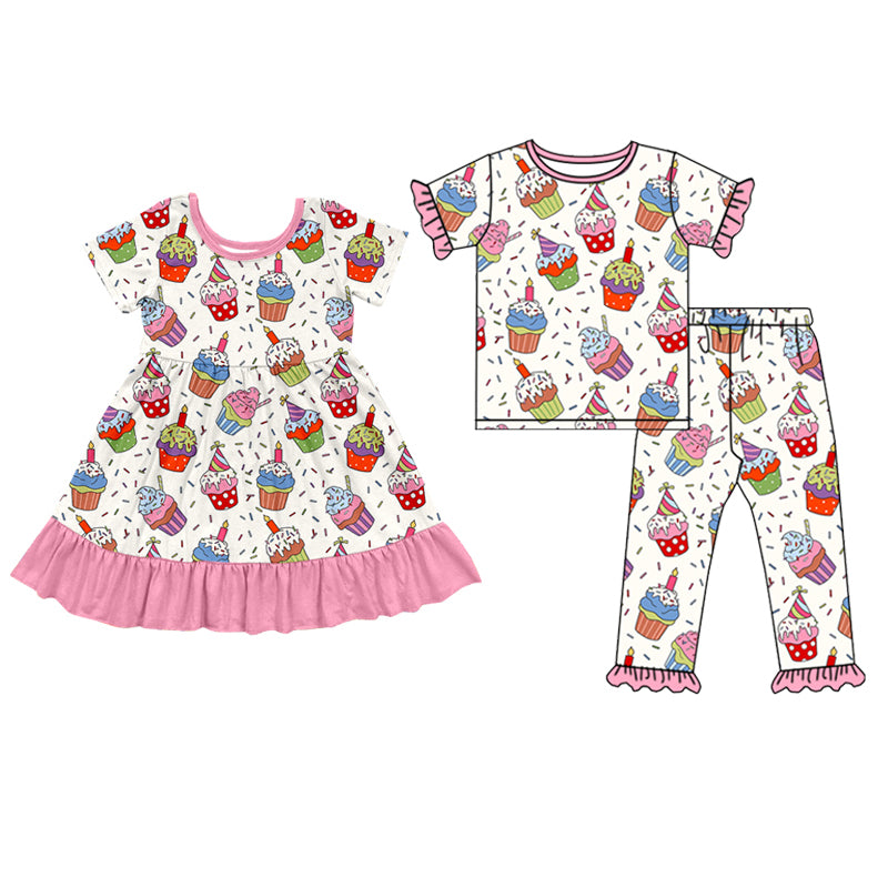 Toddler Baby Girls Sister Birthday Cale Pajama Set and Dress Preorder