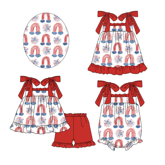 Sibling Baby Sister July 4th Rainbow Fire Work Clothes