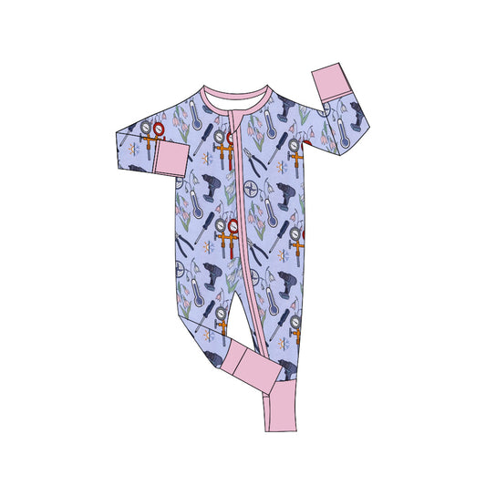 long sleeves pink tools baby girl zipper romper Deadline 21th June