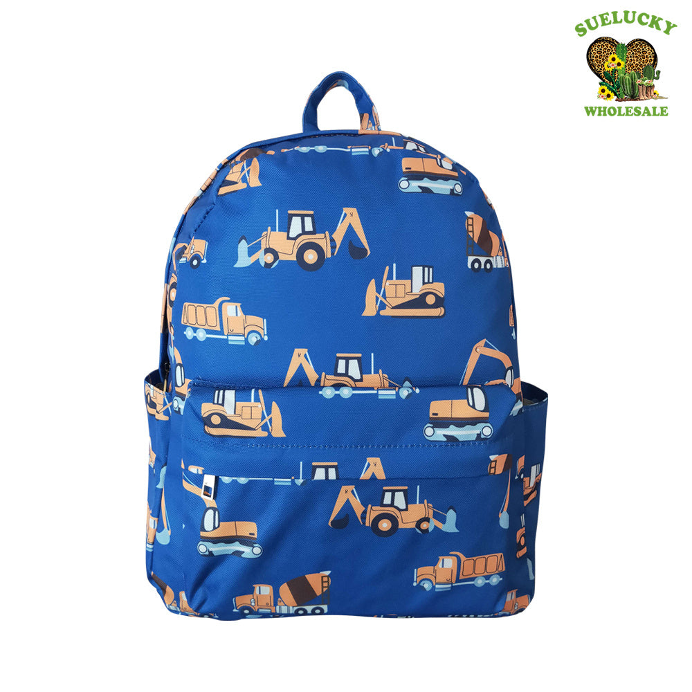 Kids Boys Backpack Excavator Bulldozer Print School Bag