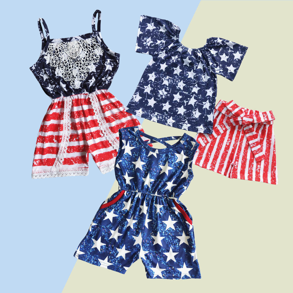 Sibling Sibling Toddler Girls  4th of July Red White Blue Stars Striped Clothing