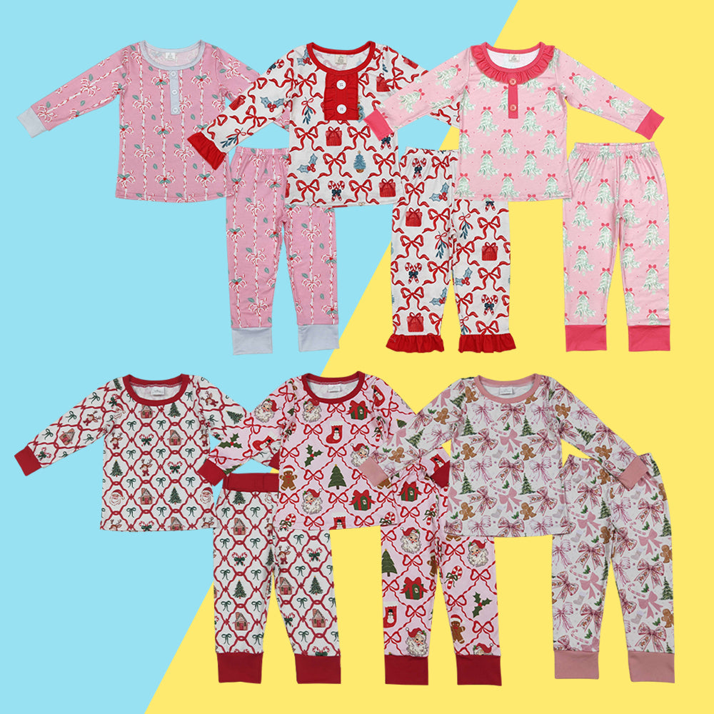 Sibling Baby Girls Christmas Santa Bow Long Sleeve Pajama Set