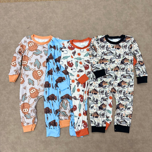 Baby Boys Sibling Western Long Sleeve Romper