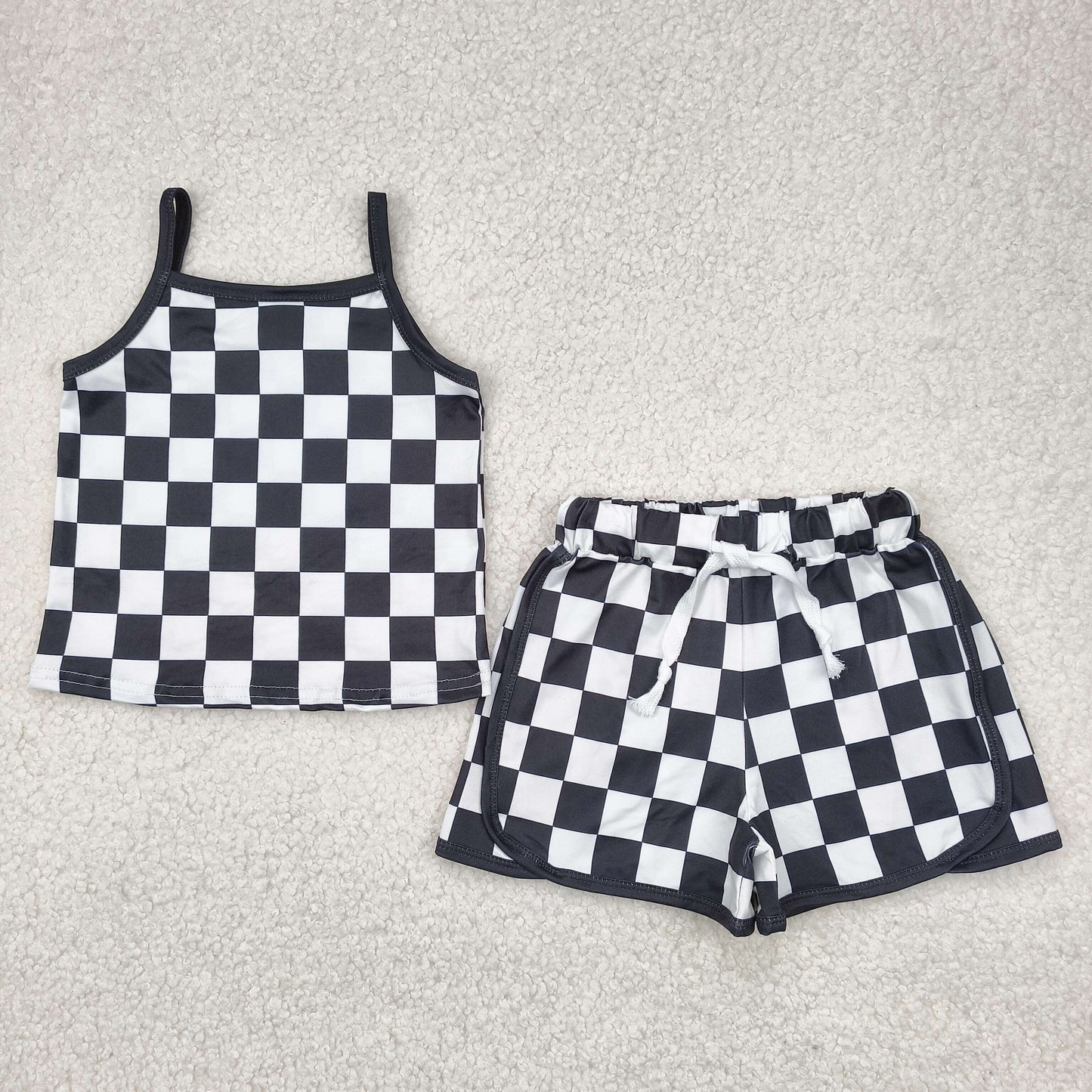 Baby Girls Black Checked Shorts Set