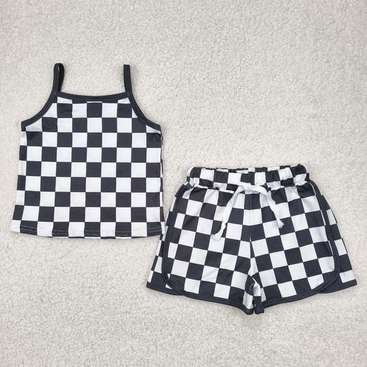 Baby Girls Black Checked Shorts Set