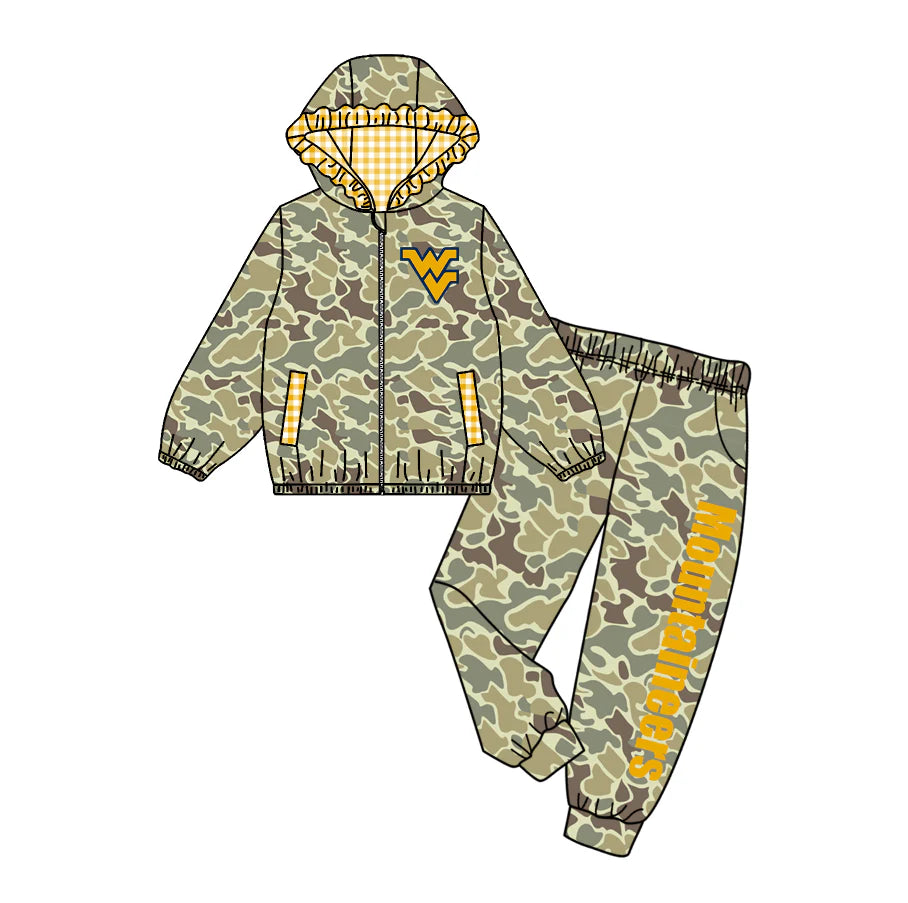 Preorder , 5 MOQ Baby Girls Sport Team  camo Jogger Set