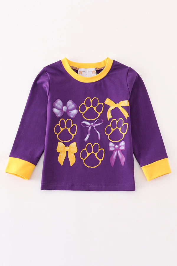 Preorder 50 MOQ Purple LSU geaux tiger Bow Long Sleeve Top