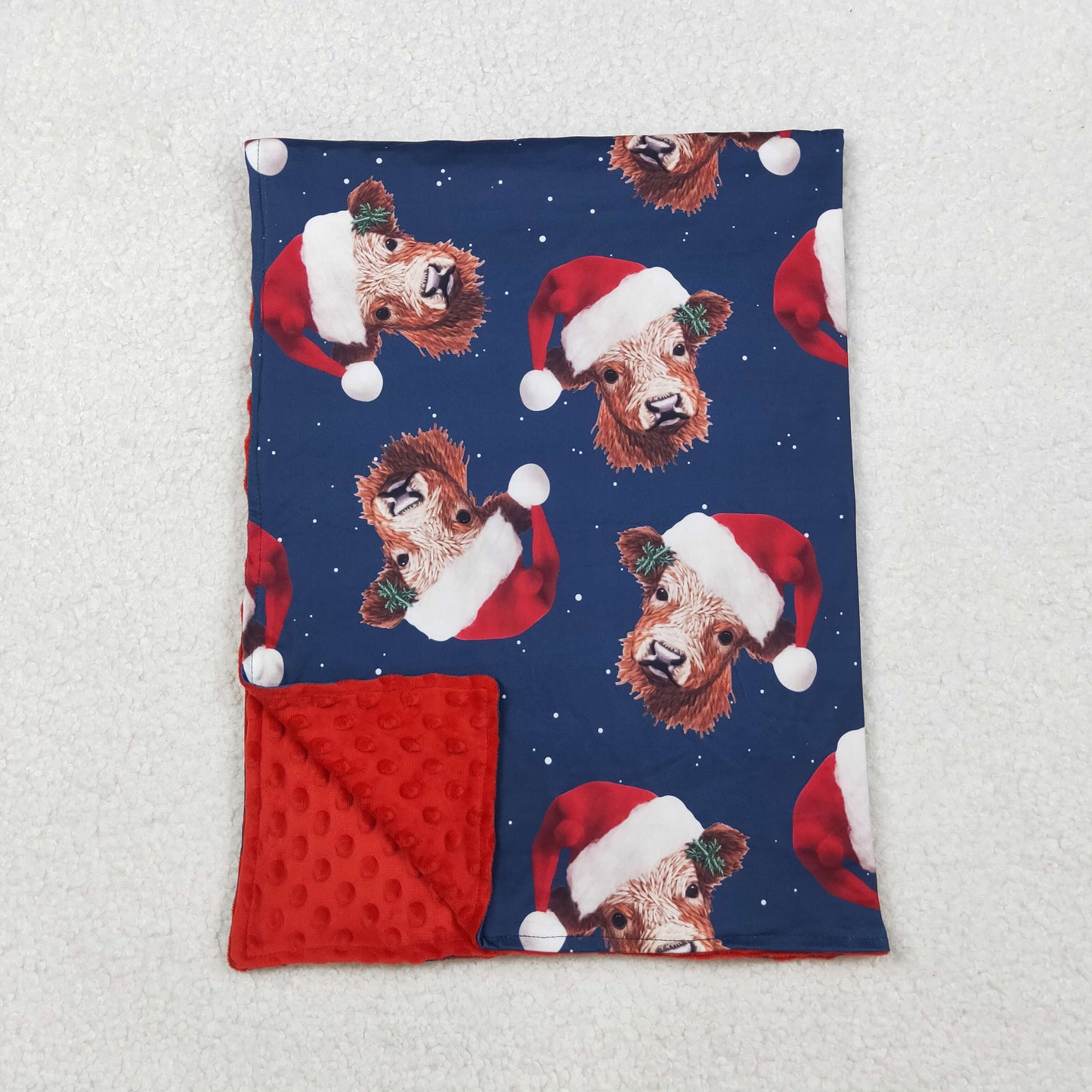 BL0088 Baby  Girls Christmas Cow In Navy  Blanket