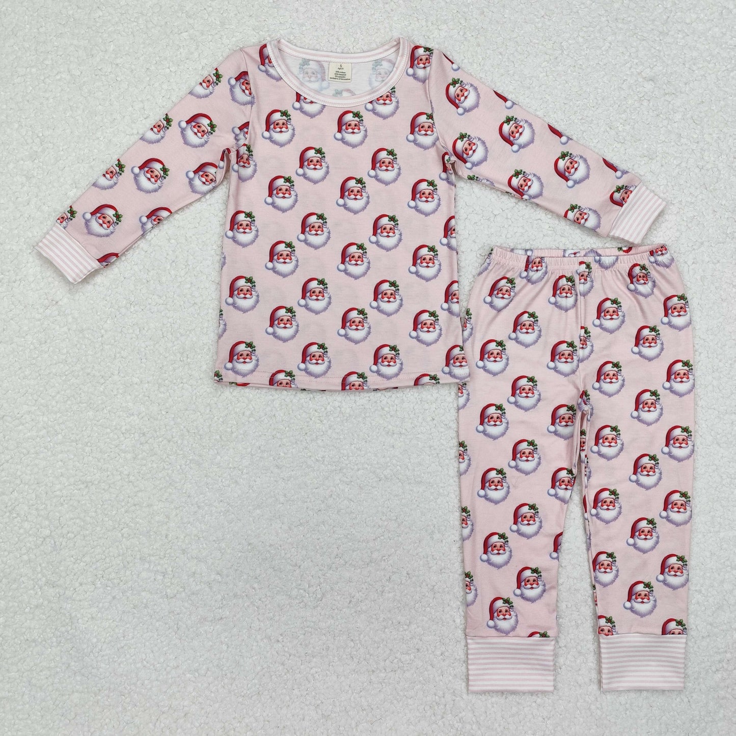 Baby Girls Christmas Santa Pink Long Sleeve Bamboo Pajama Set