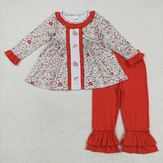 Kids Girls Christmas Santa  Floral Tunic Top Pants Set
