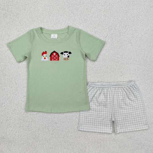 Kids Boys  Farm Embroidery Chicken Cow Outfit
