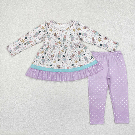 Baby Girls Christmas Nutcracker Purple Dot Legging Outfit