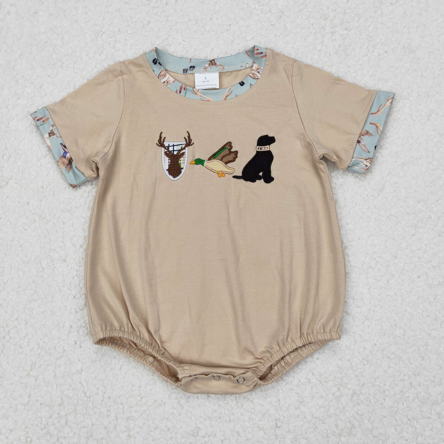 Baby Boys Hunting Embeoidery Deer Duck Dog Romper