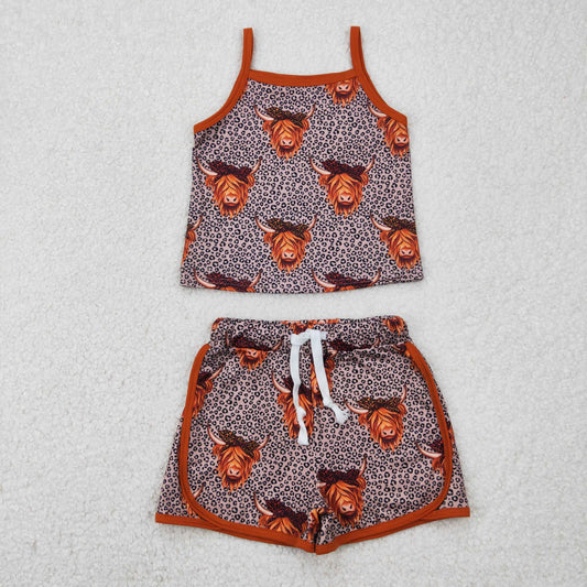 GSSO2341 Baby Girls Highland Cow Shorts Set