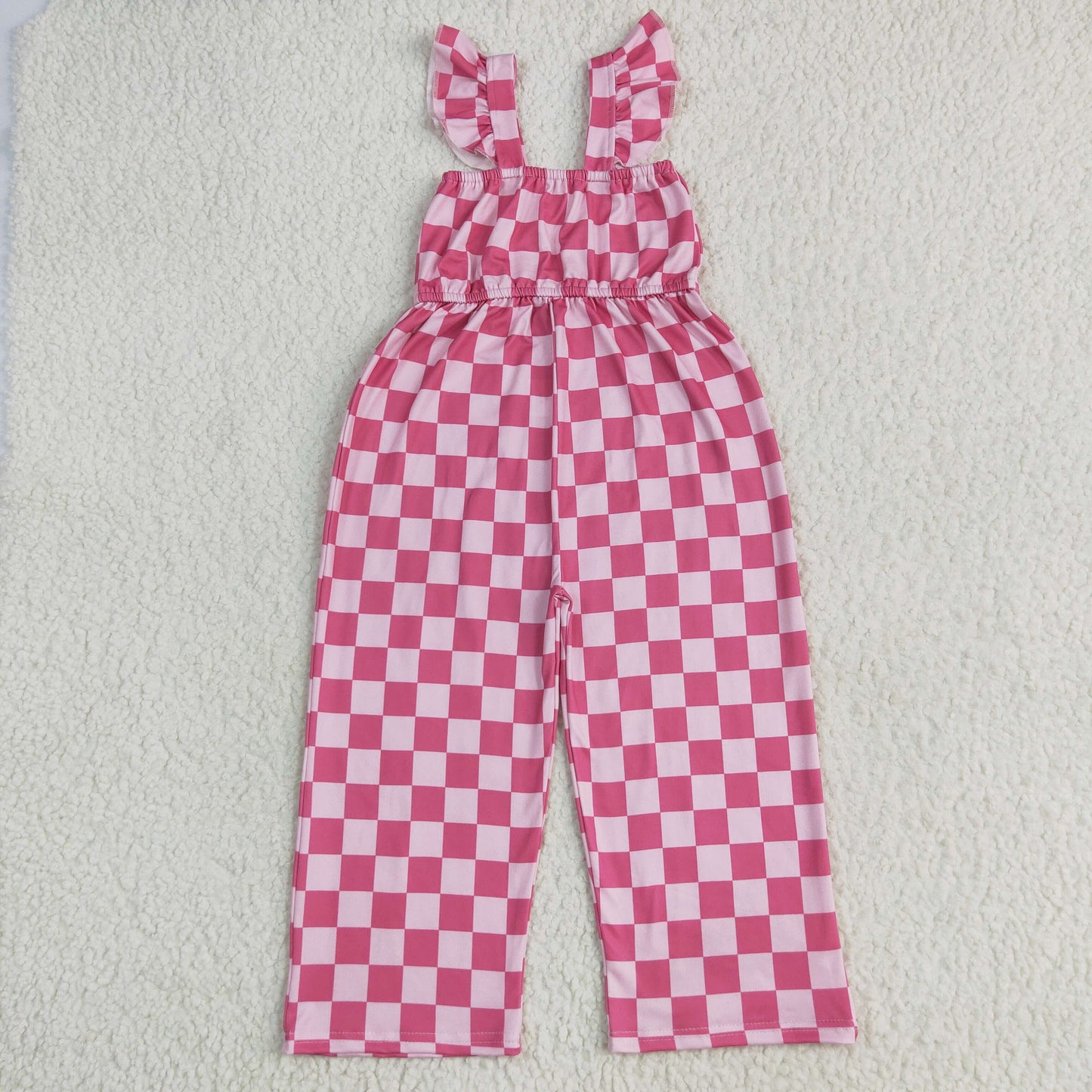 Kids Girls Pink Checkecd Jumpsuit