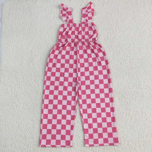 Kids Girls Pink Checkecd Jumpsuit