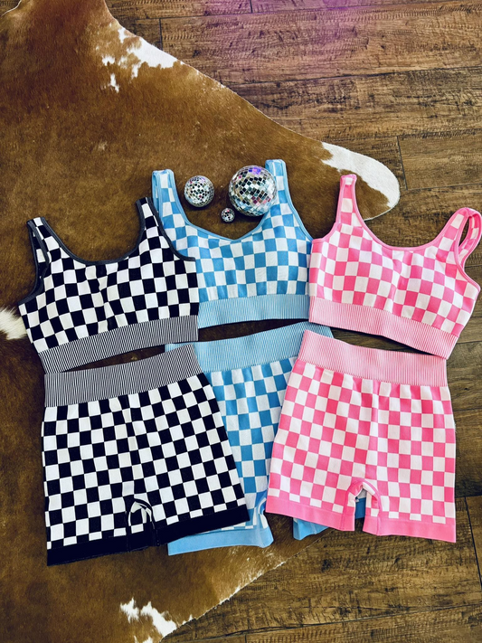 Adult Size Checked Tank Top Shorts Yoga Set Preorder
