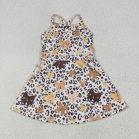 GSD2649 Baby Girls Leoaprd Brown Bow Strpe Yoga Dress