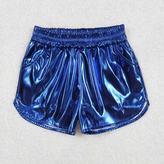 Baby Girls Hot Blue Leather Shorts