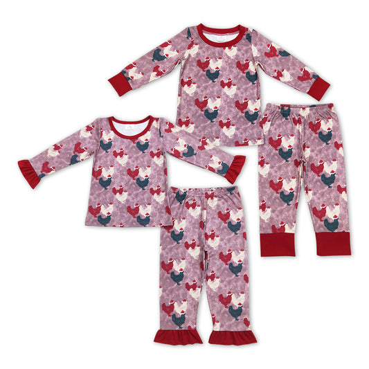 Kids Girls Boys Sibling Christmas Chicken Long Sleeve Pajamas