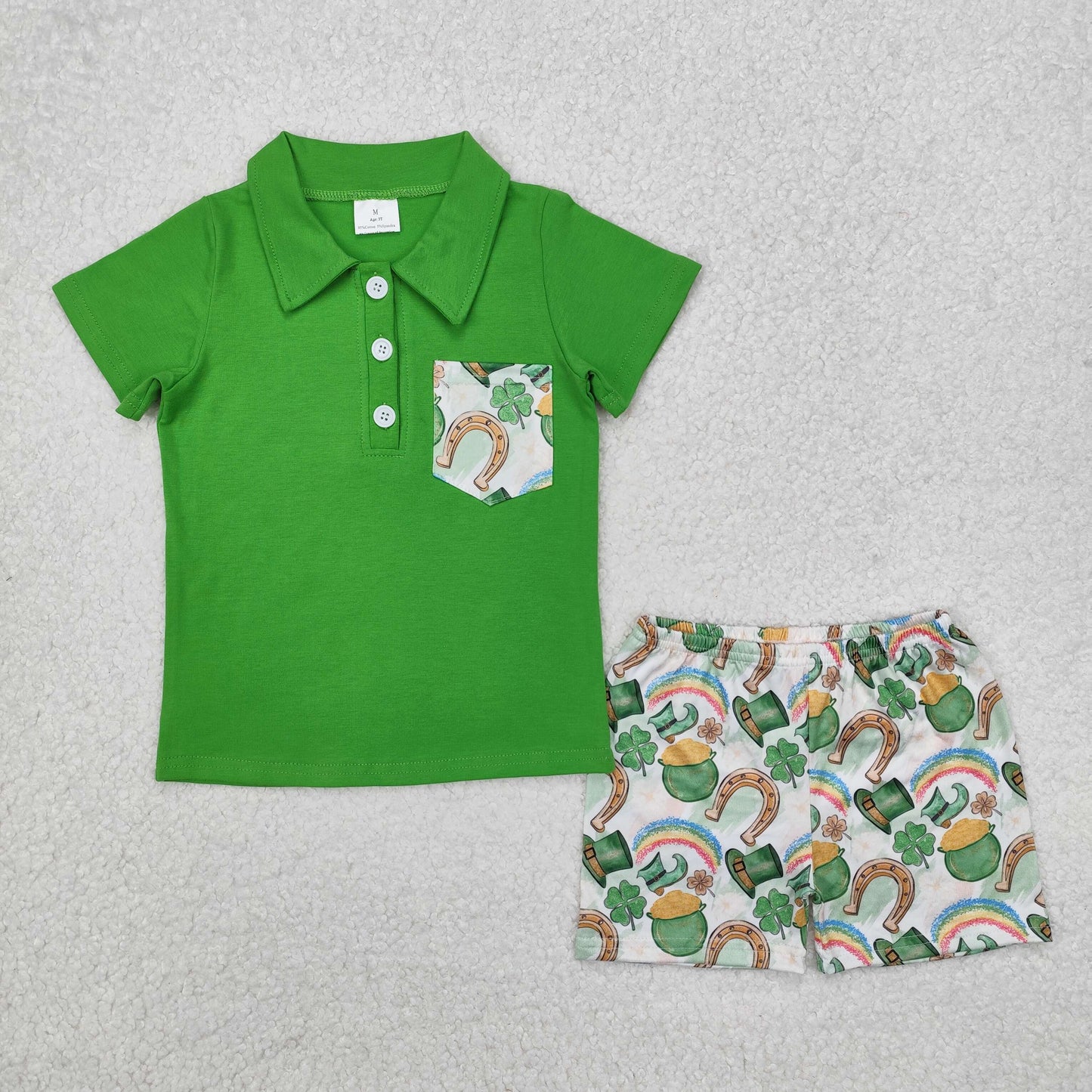 Baby Boys Green Button Down Top Clover Shorts St Patrick Set