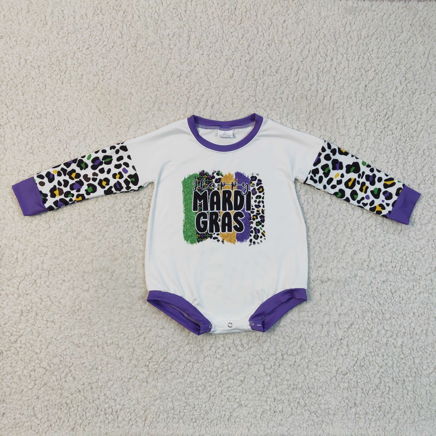 Baby Kids Long Sleeves Leopard Mardi Gras Romper