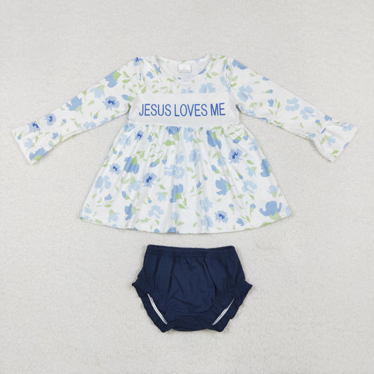 Jesus Loves Me Floral Top Navy Bummie Set