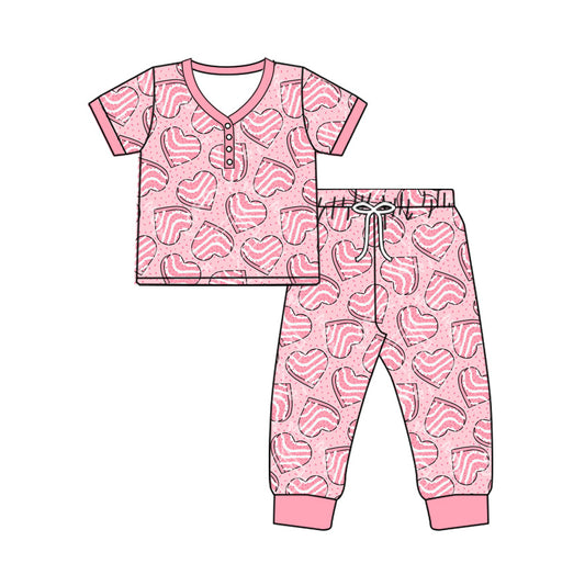 GLP2284 Adult Women Pink Heart Candy Pajama Set Preorder