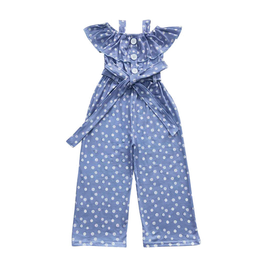 Kids Girls Blue Polka Dot Jumpsuit
