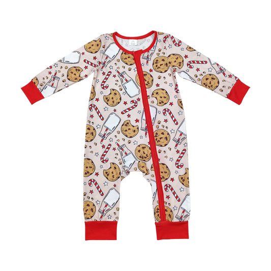 Baby Boys Christmas Milk Cookie Zip Bamboo Romper