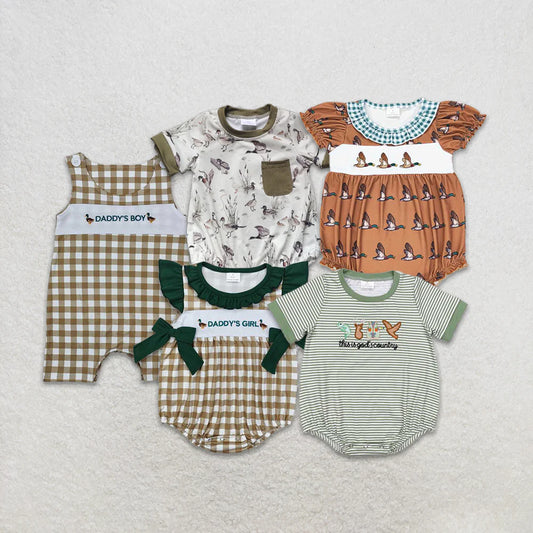 Summer Baby Sibling Embroidery Duck Romper