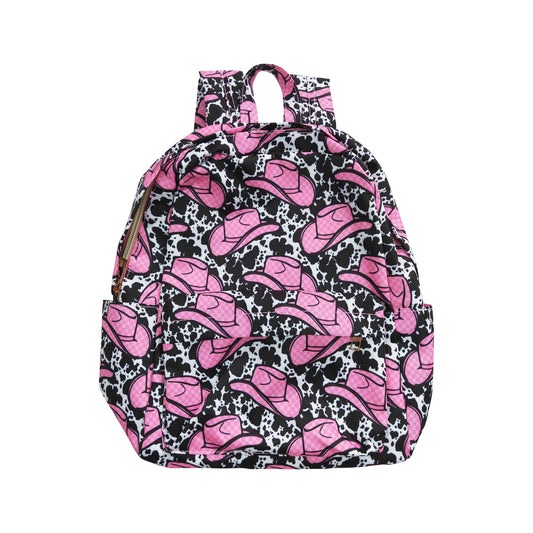 BA0037 Kids Girls Western Cow Hat Print Backpack Bag