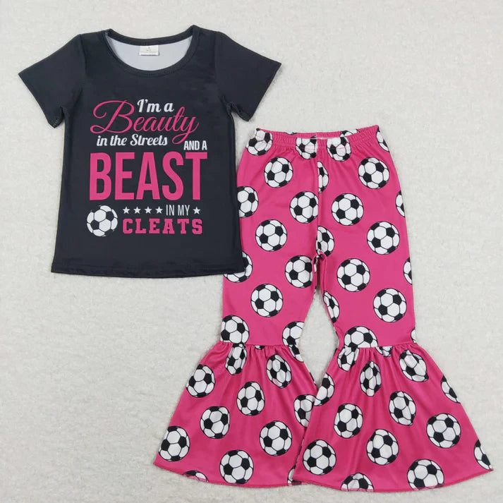 SIbling Baby Girls Sport Ball Bell Bottom Pants Outfit