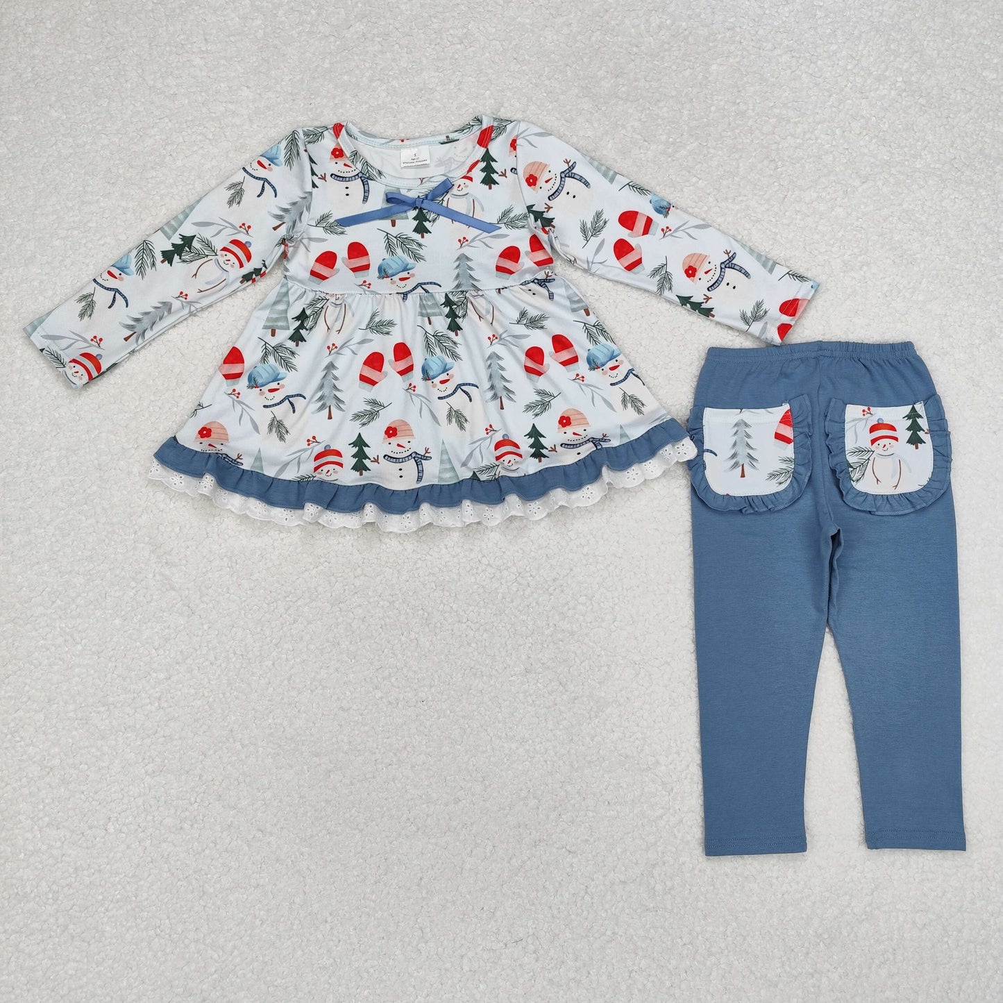 Baby Girls Christmas Snowmen Tunic Blue Pants Outfit