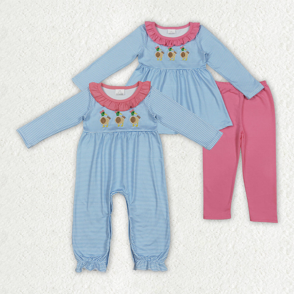 Baby Girls Sibling Embroidery Duck Tunic Top Set /Romper