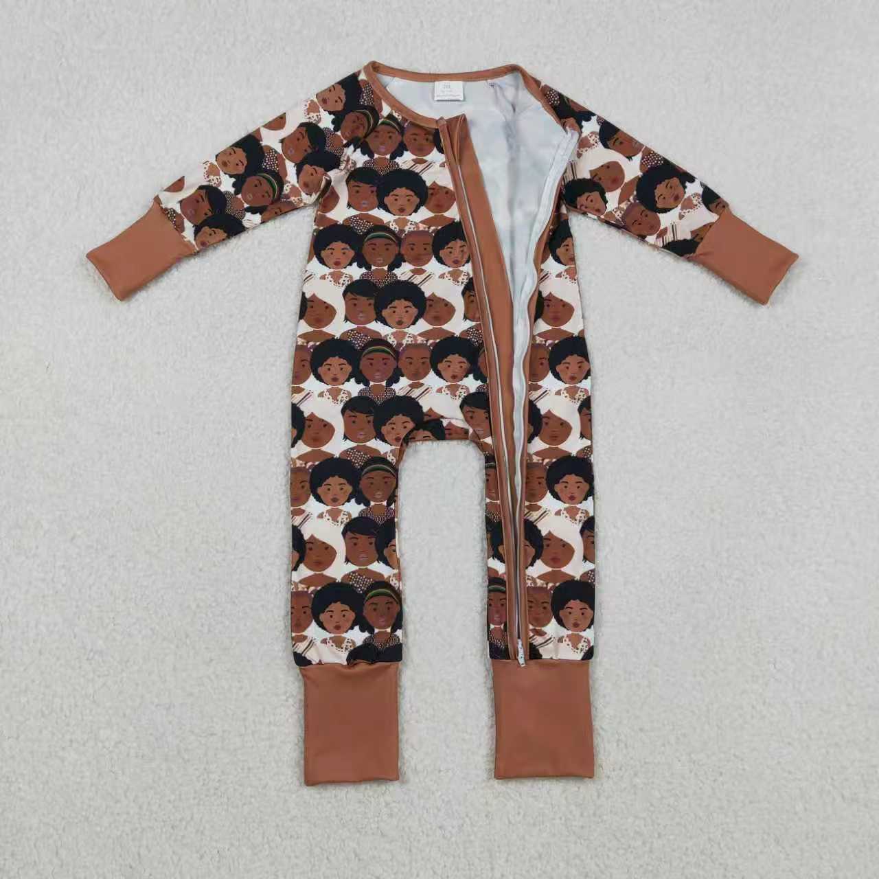 Sibling Kids Black Girls Long Sleeve Pajama Set/Zipper Romper