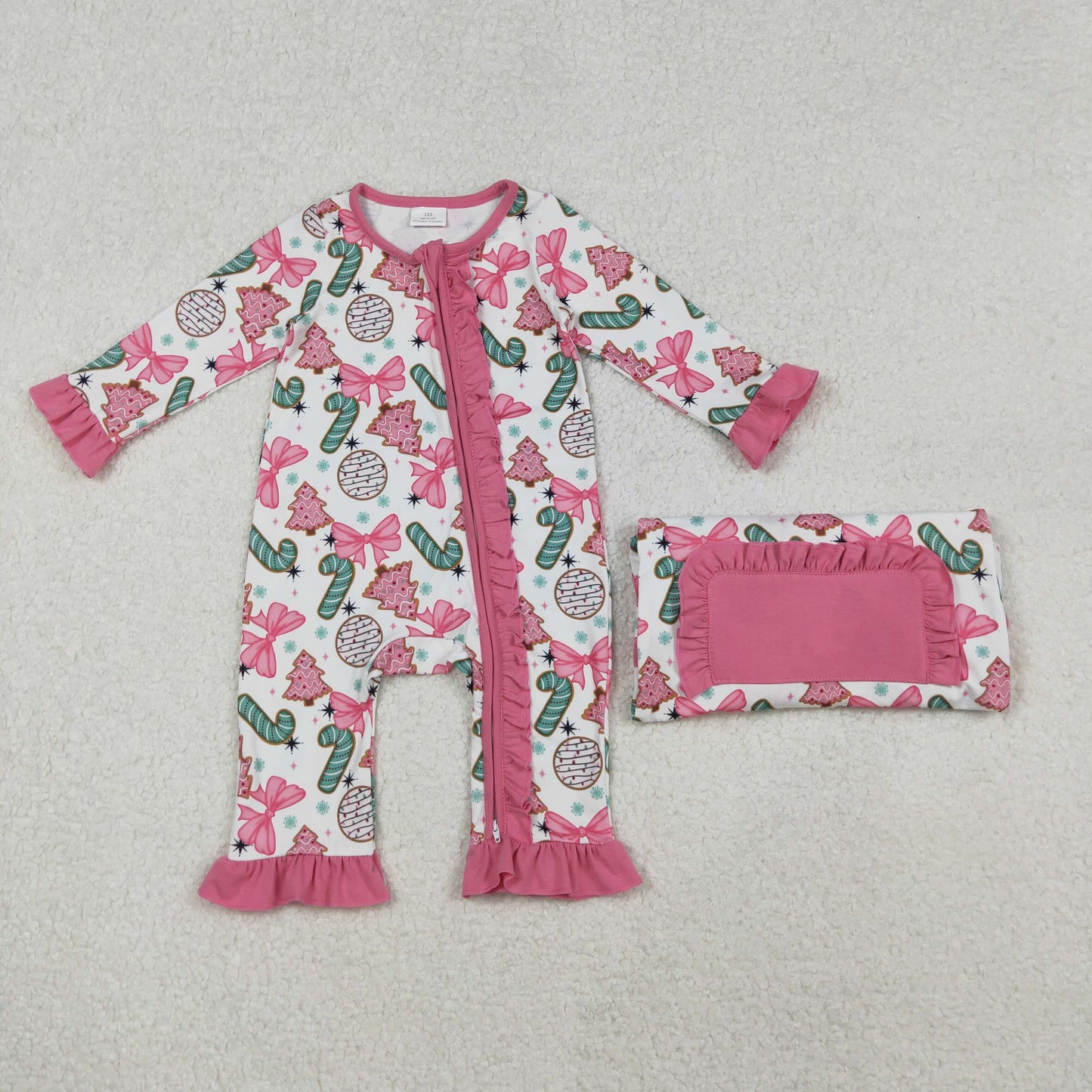 Baby Girls Christmas Party Cute Pink Ruffle Zippy Romper