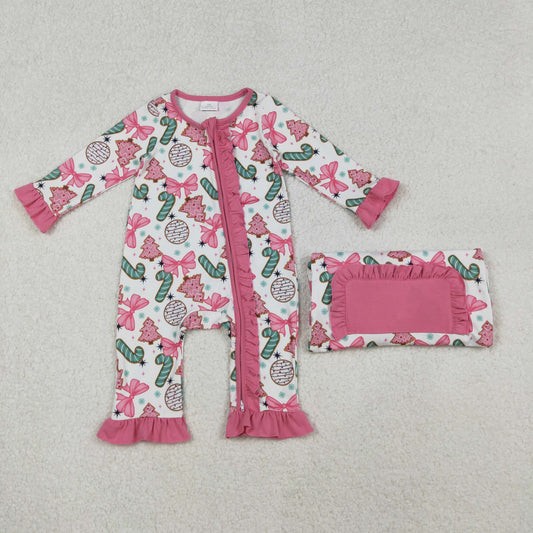 Baby Girls Christmas Party Cute Pink Ruffle Zippy Romper