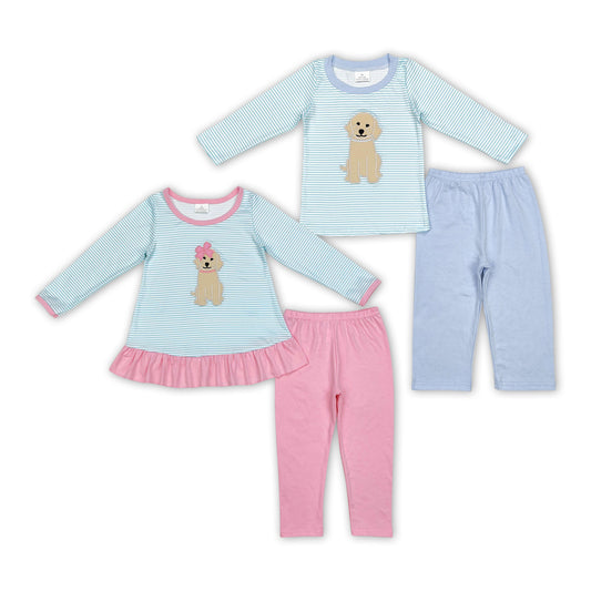 Kids Boys Girls Sibling Cute Dog Cotton Pants Clothes Set