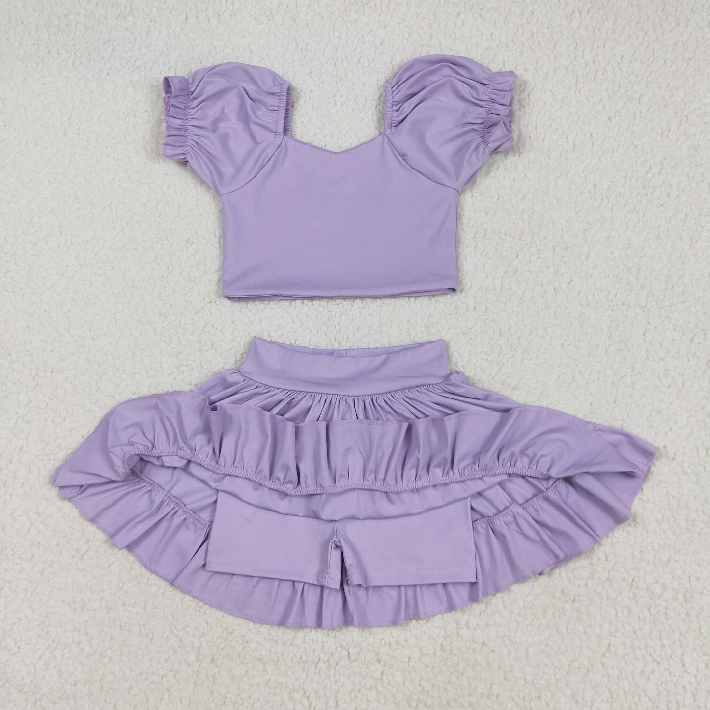 Sibling Baby Girls Solid Color  Short Sleeve Top Skort Set