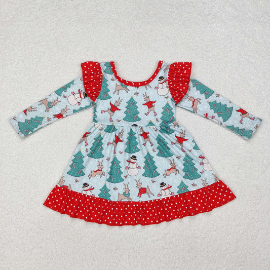 Baby Girls Christmas Tree Snowmen Long Sleeve Dress