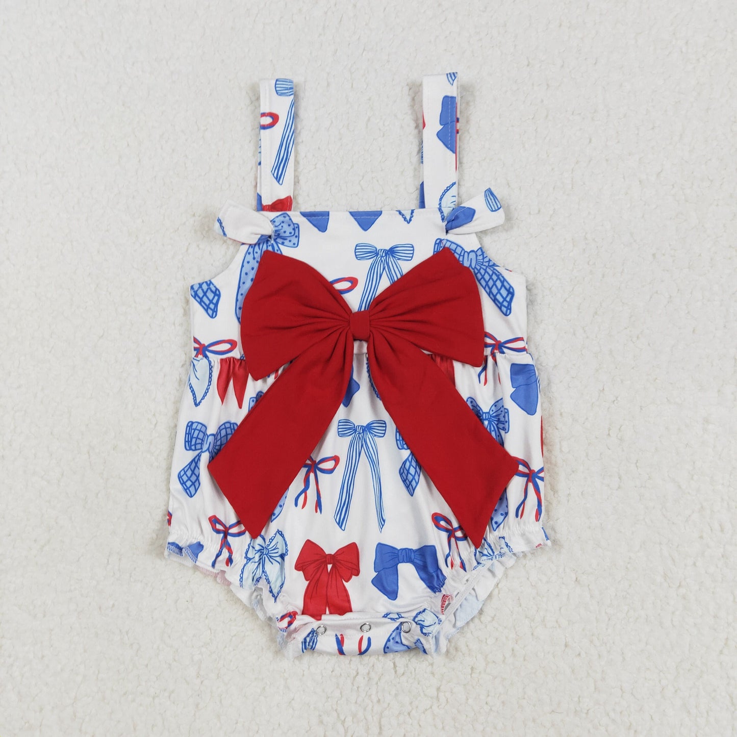 Baby Girls Strap Red Blue Bows 4th Of July Romper