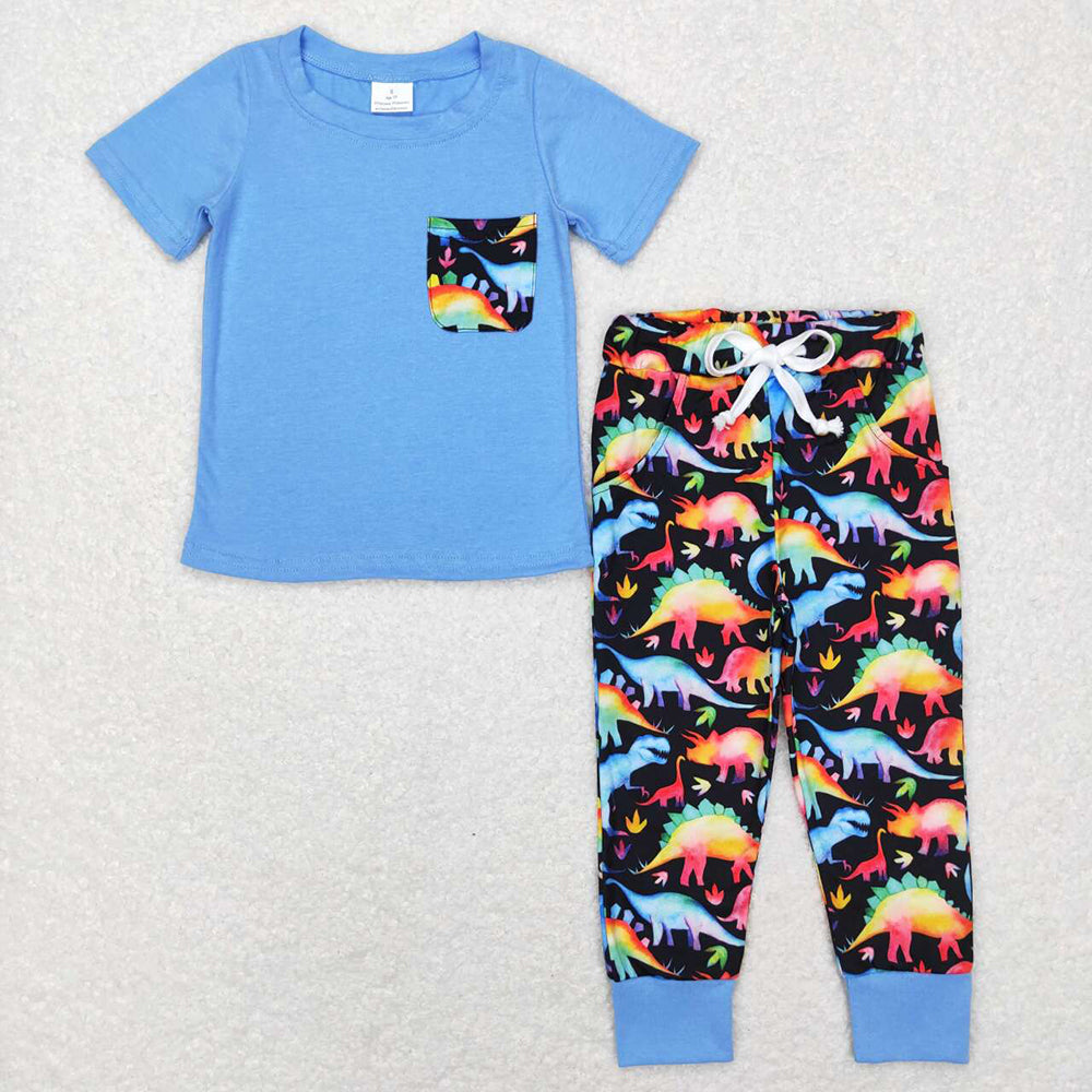 Toddler Baby Boys Clothes Short Sleeve Top +Dinosaur Pants Set