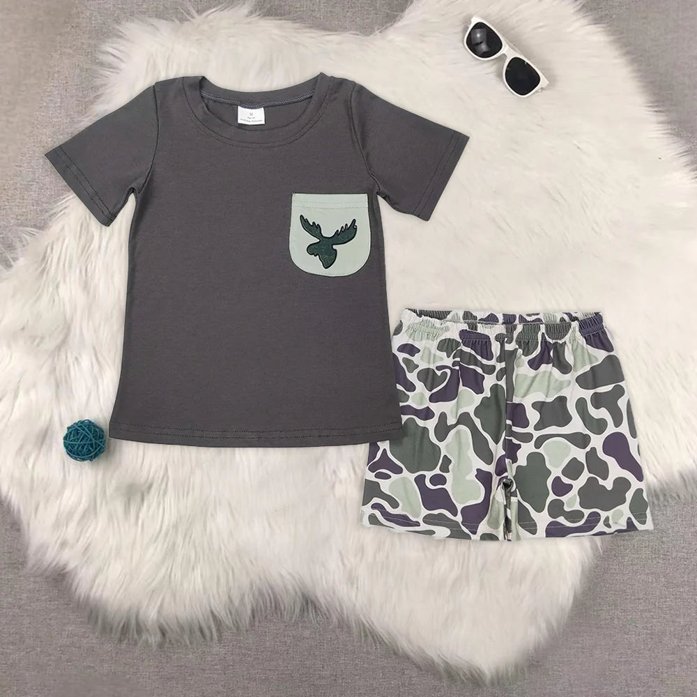 Hunting Season Sibling Baby Boys Deer Camo Shorts Set