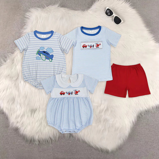 Summer Baby Sibling Embroidery Aircraft Clothes