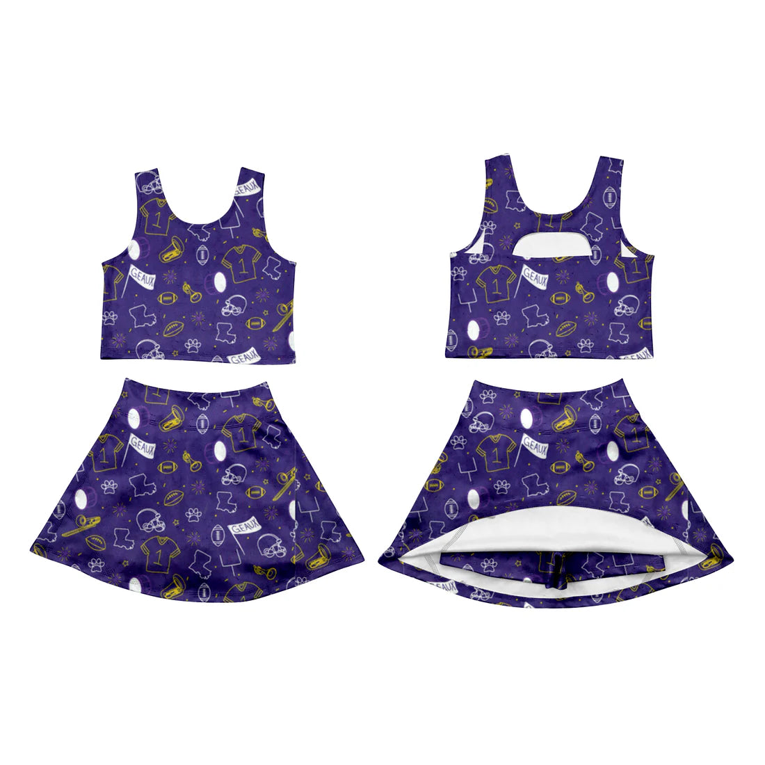 Preorder 5 MOQ Baby Girls Football Team  Sleeveless Tank With Skort Athletic Set