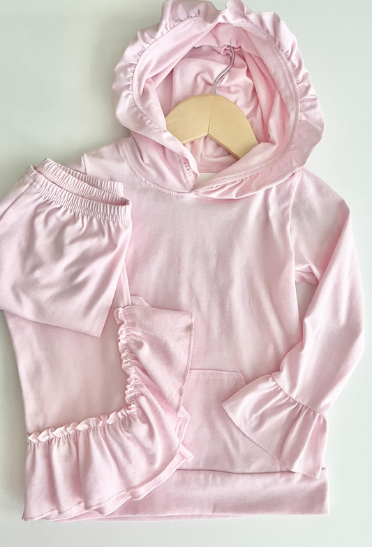 Baby Girls Pink Hoodie Top Ruffle Pants Outfit