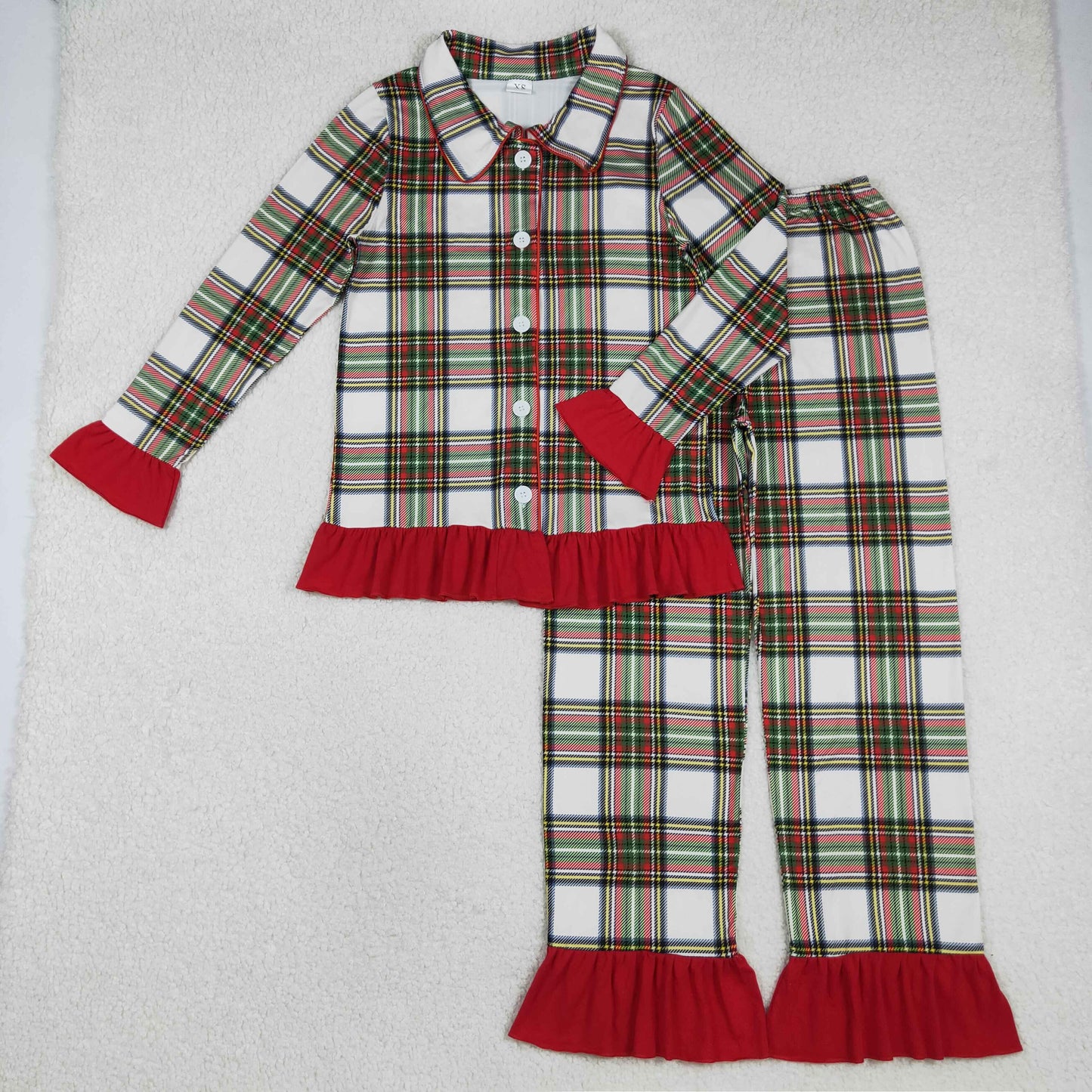 GLP2827 Women Christmas Green Red Plaid Pajama Set
